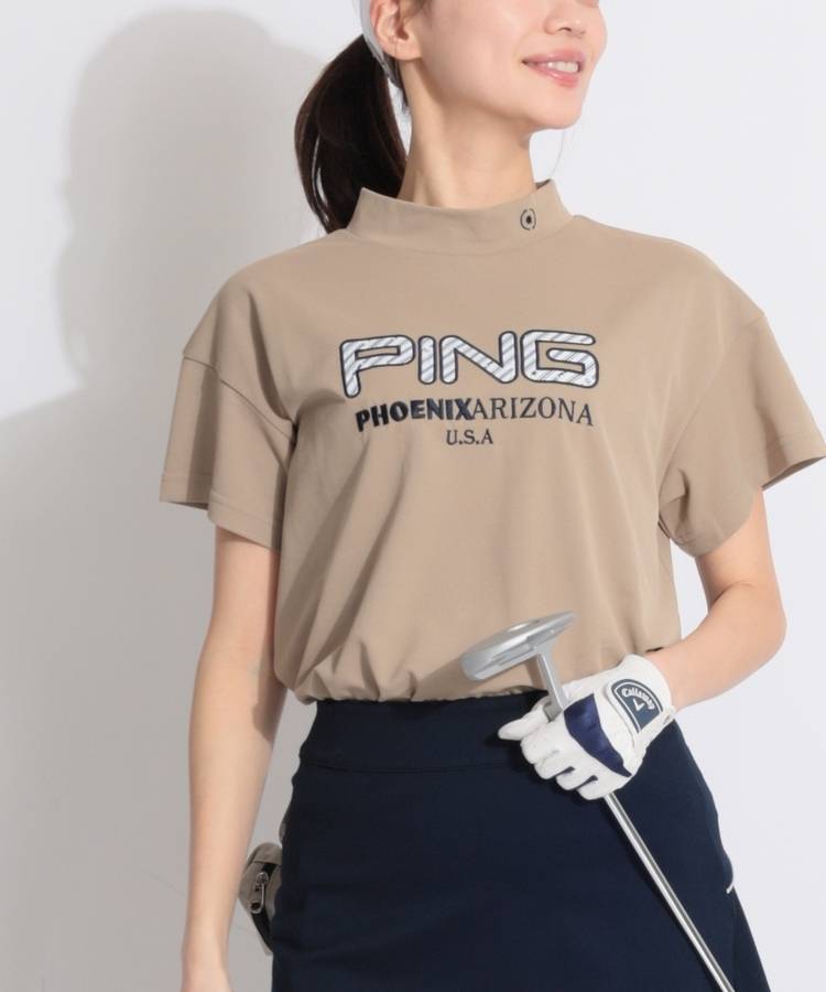 PN 【速乾】アップリケ鹿の子モックネック半袖カットソー