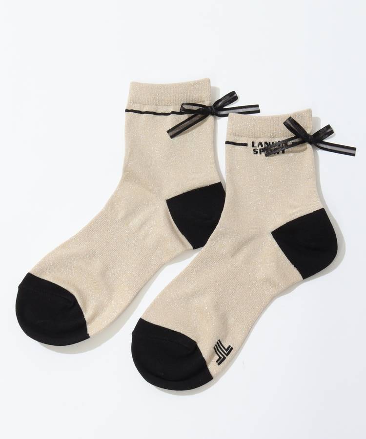 LV バックリボンラメミドル丈ソックス