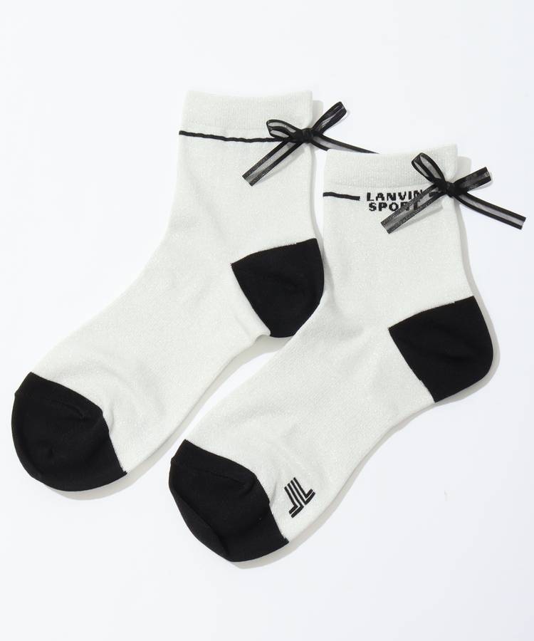 LV バックリボンラメミドル丈ソックス