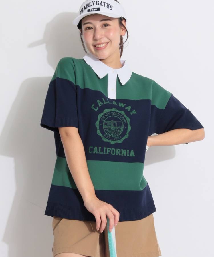 CA ワイドボーダー柄ニット半袖ポロシャツ