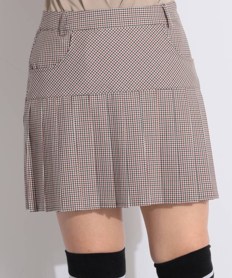 CA 【ストレッチ】ギンガムチェック柄プリーツ切替スカート
