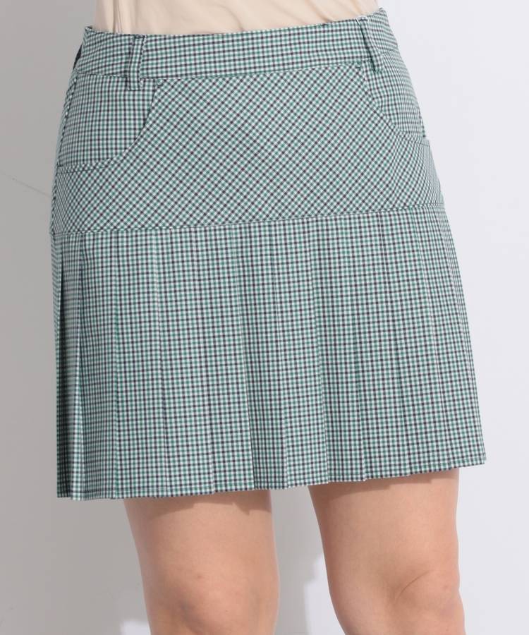 CA 【ストレッチ】ギンガムチェック柄プリーツ切替スカート