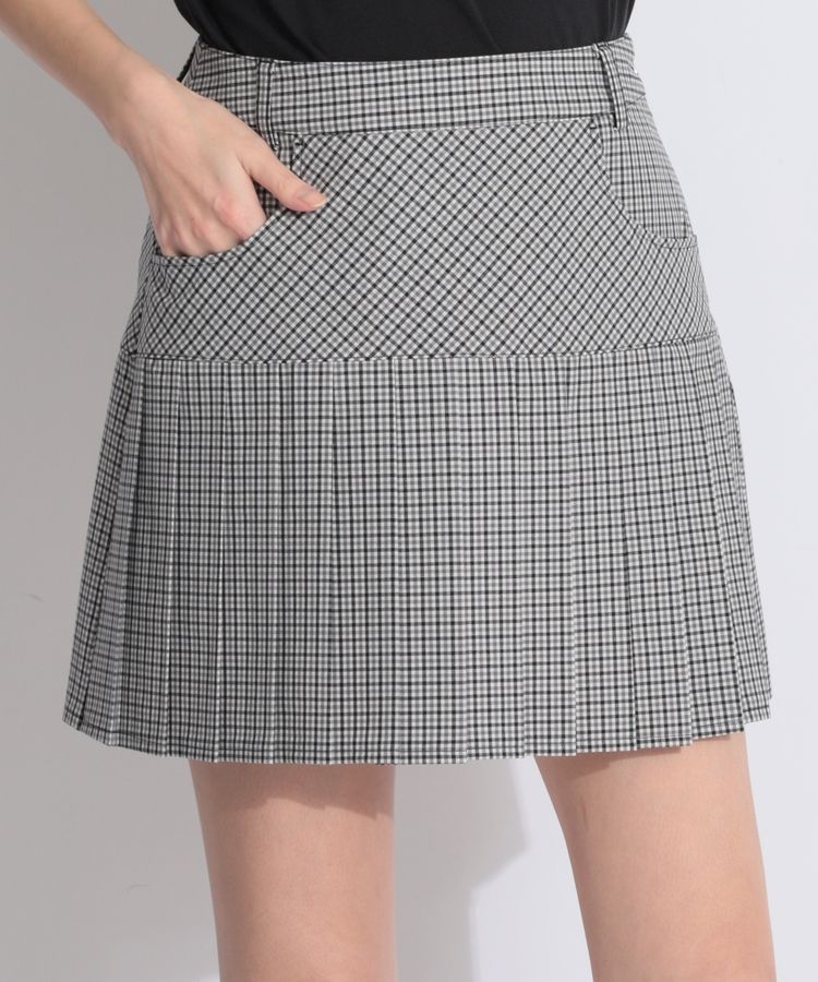 【ストレッチ】ギンガムチェック柄プリーツ切替スカート