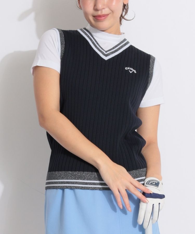 ラメラインVネックニットベスト