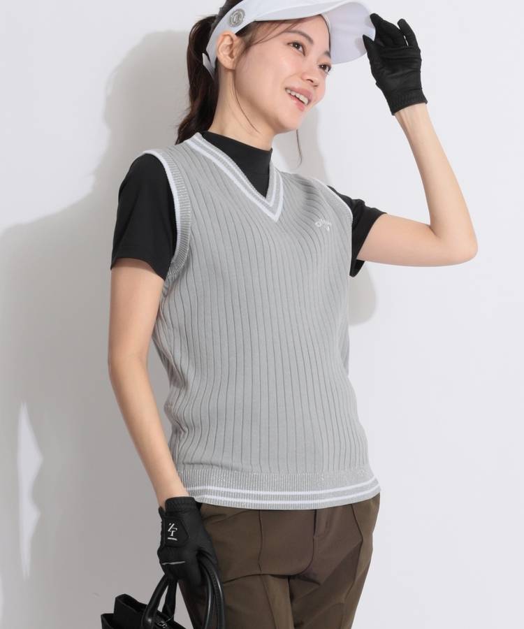 CA ラメラインVネックニットベスト