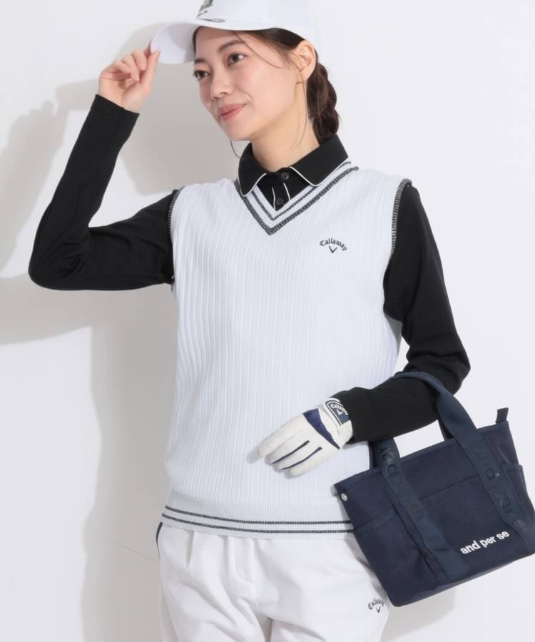 CA ラメラインVネックニットベスト