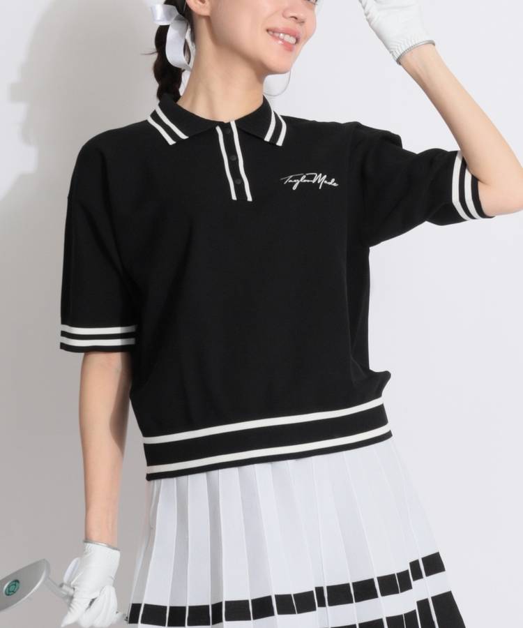 TG 【ストレッチ】ラインデザイン半袖ニットポロシャツ