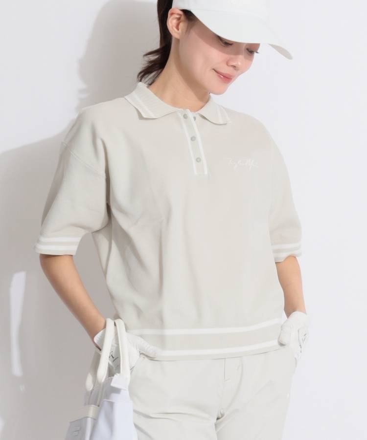 TG 【ストレッチ】ラインデザイン半袖ニットポロシャツ