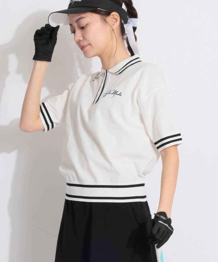 TG 【ストレッチ】ラインデザイン半袖ニットポロシャツ