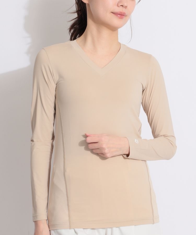 【接触冷感UV】バックメッシュVネック長袖インナー