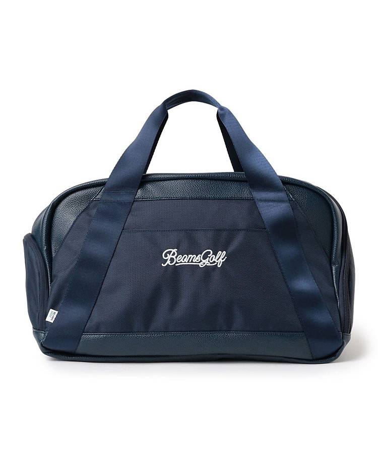 BE シューズポケット付きスクリプトロゴ合皮調ボストンバッグ