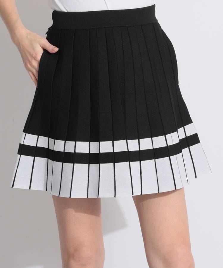 BE バイカラープリーツ風ニットスカート