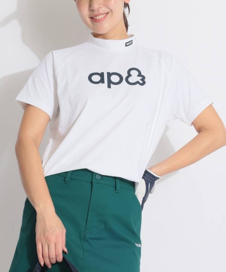AP 【吸汗速乾】ロゴプリント半袖モックネックカットソー