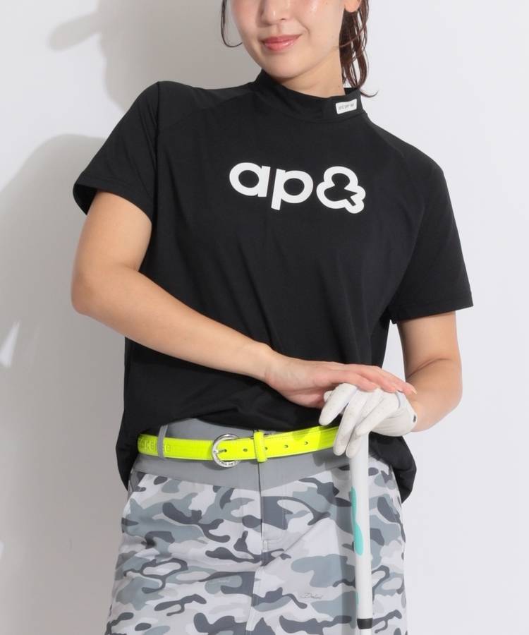 AP 【吸汗速乾】ロゴプリント半袖モックネックカットソー