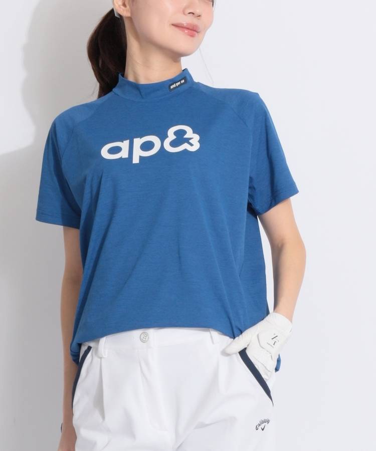 AP 【吸汗速乾】ロゴプリント半袖モックネックカットソー