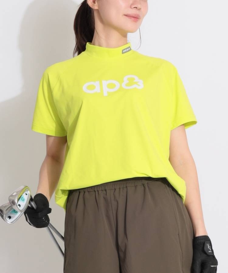 AP 【吸汗速乾】ロゴプリント半袖モックネックカットソー