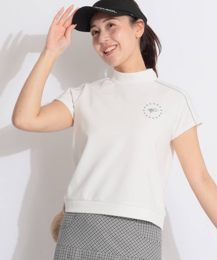 BE 【ストレッチ】ネックロゴモックネック半袖カットソー