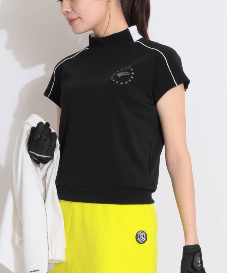 BE 【ストレッチ】ネックロゴモックネック半袖カットソー