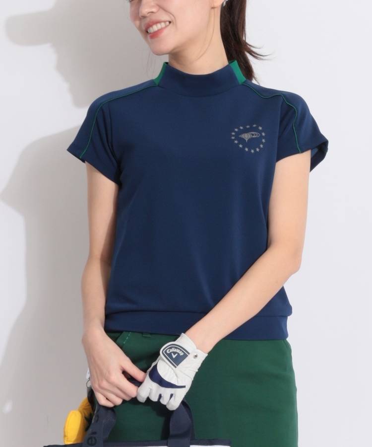 BE 【ストレッチ】ネックロゴモックネック半袖カットソー