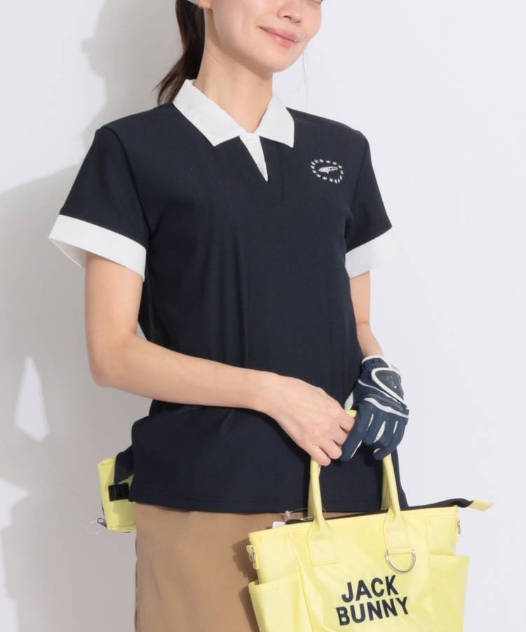 BE 【接触冷感UV】レイヤード風クレリック半袖ポロシャツ