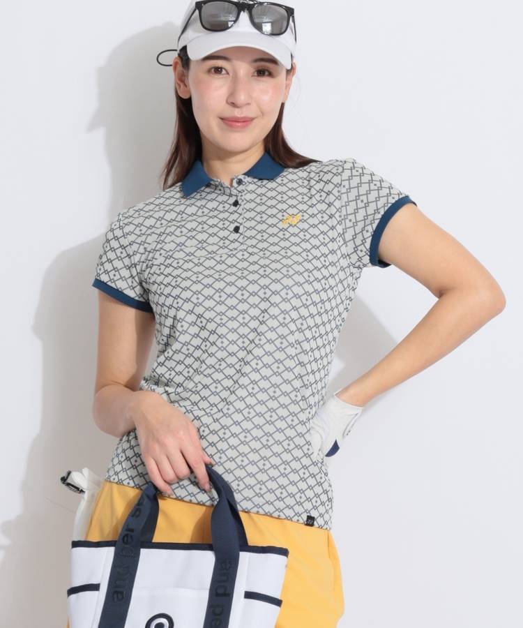 YX 【涼感】グラフィック柄鹿の子半袖ポロシャツ