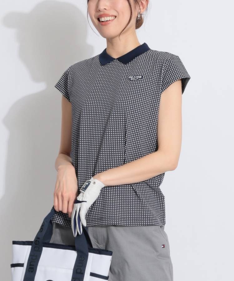 BE ギンガムチェックミニ衿半袖ポロシャツ