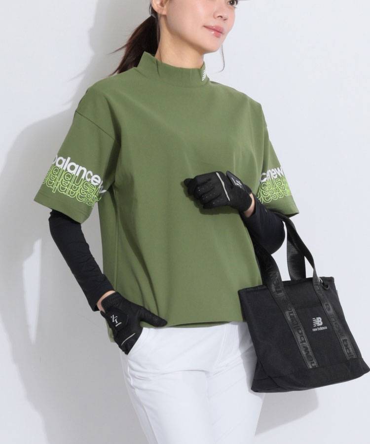 NB 【吸湿速乾】スリーブロゴモックネック半袖カットソー