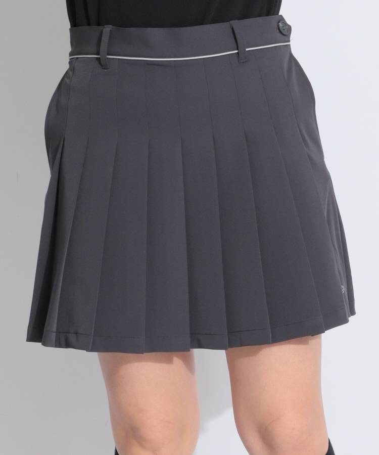 NE 【ストレッチ】パイピング切替プリーツスカート(チャコール)