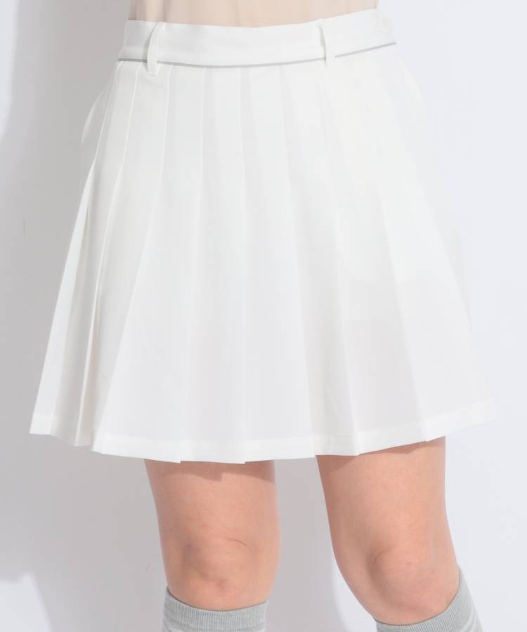 NE 【ストレッチ】パイピング切替プリーツスカート(ホワイト)