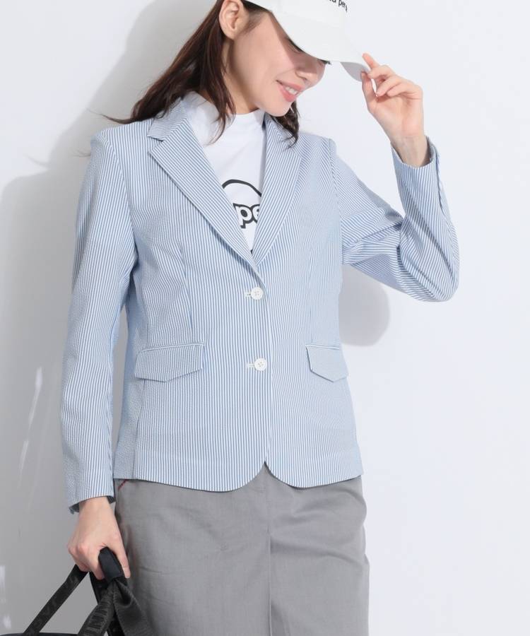 BE 【ストレッチ】シアサッカーテーラードジャケット