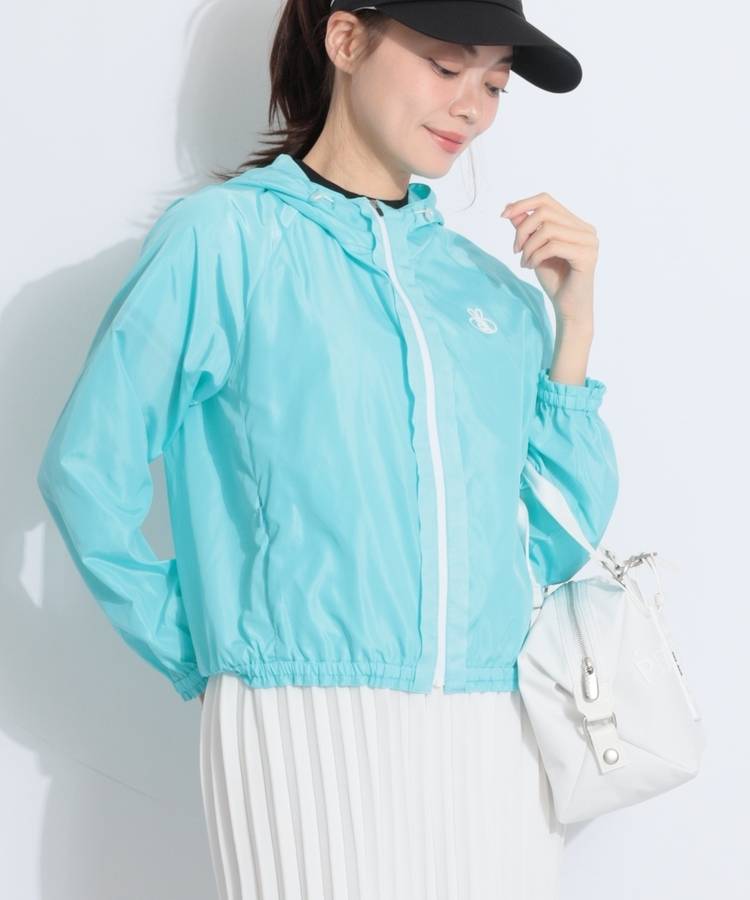 AR フリル切替バックプリントライトパーカー