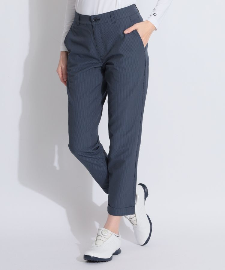 【ストレッチ】ロールアップストライプ柄テーパードパンツ