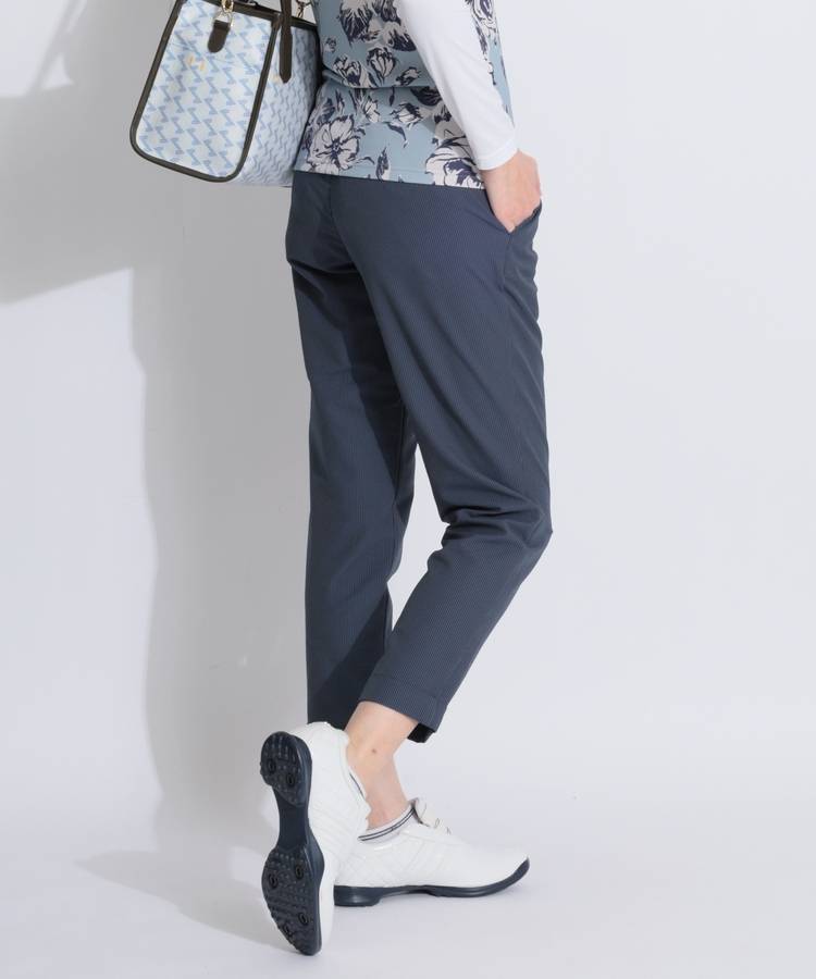 BE 【ストレッチ】ロールアップストライプ柄テーパードパンツ