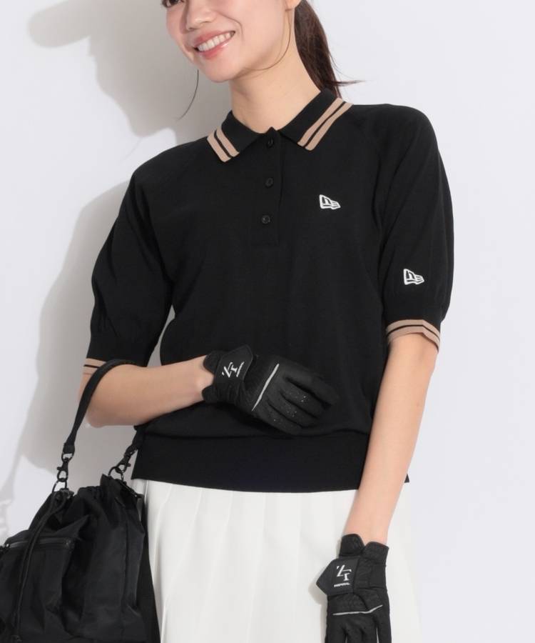 NE 【吸汗速乾UV】パフスリーブ半袖ポロシャツ(ブラック)