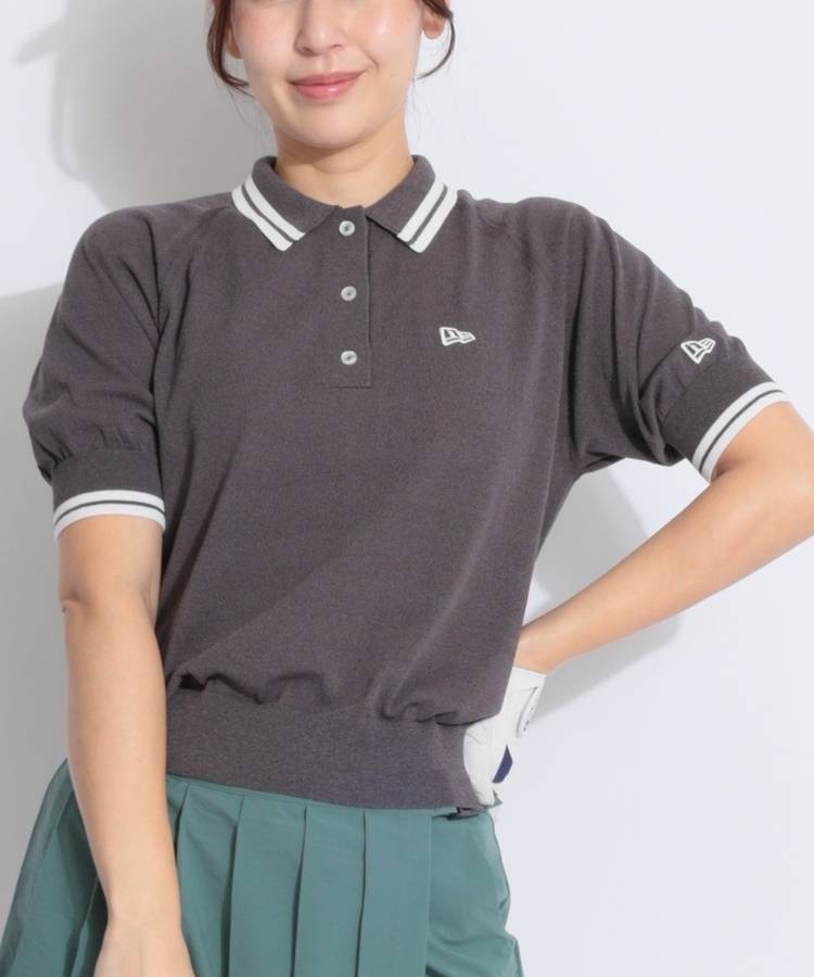 NE 【吸汗速乾UV】パフスリーブ半袖ポロシャツ(チャコール)