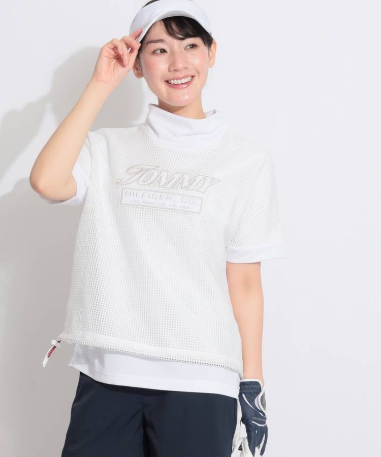 TH 【接触冷感UV】レイヤード風メッシュ半袖カットソー