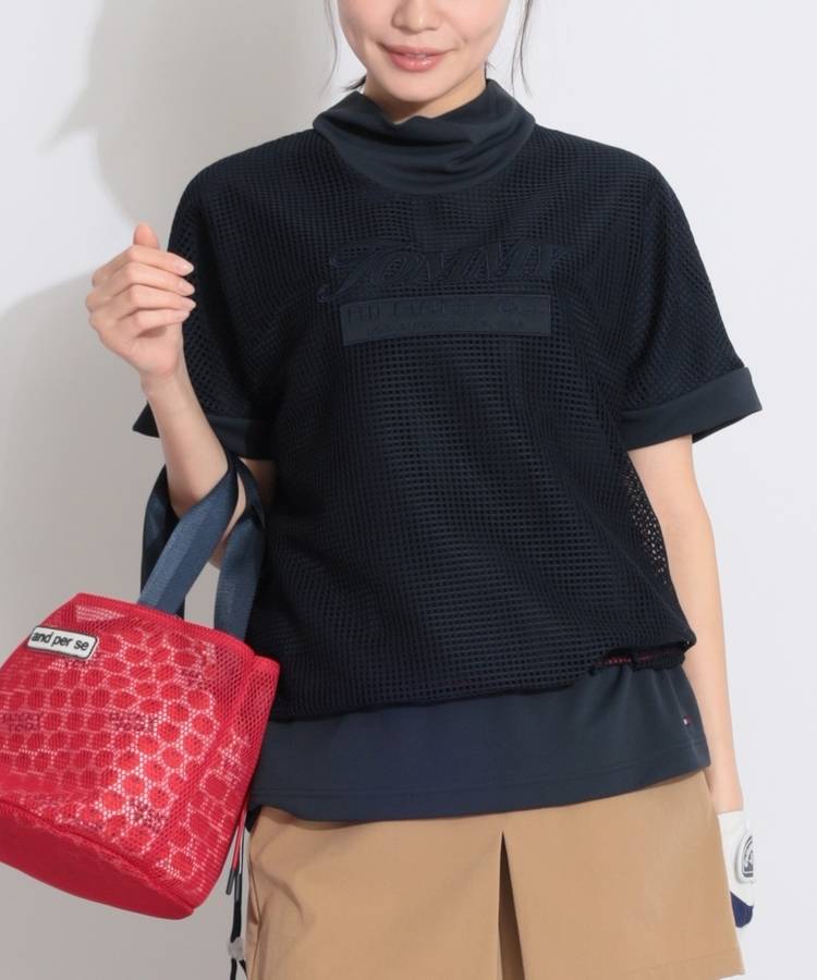 TH 【接触冷感UV】レイヤード風メッシュ半袖カットソー