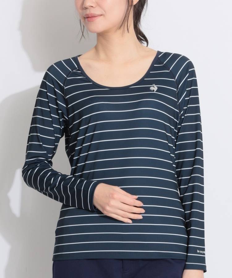 LQ 【遮熱UV】ボーダー柄Uネックジャージ長袖インナー