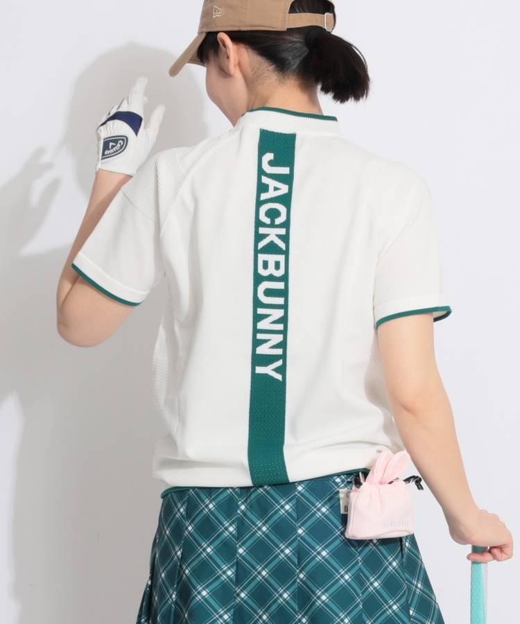 JB 部分メッシュ天竺ラグラン半袖モックネックニット