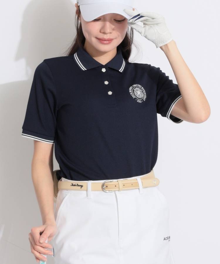 JB フラワーモチーフポップコーンカノコ半袖ポロシャツ