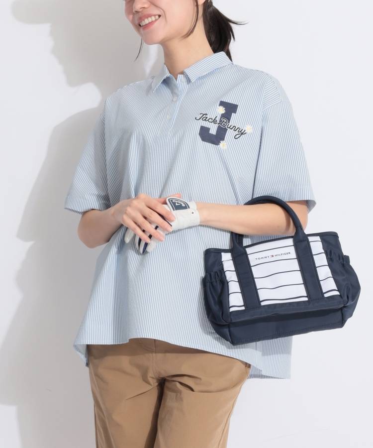 JB 【UV】ストライプサッカー半袖ワイドポロシャツ