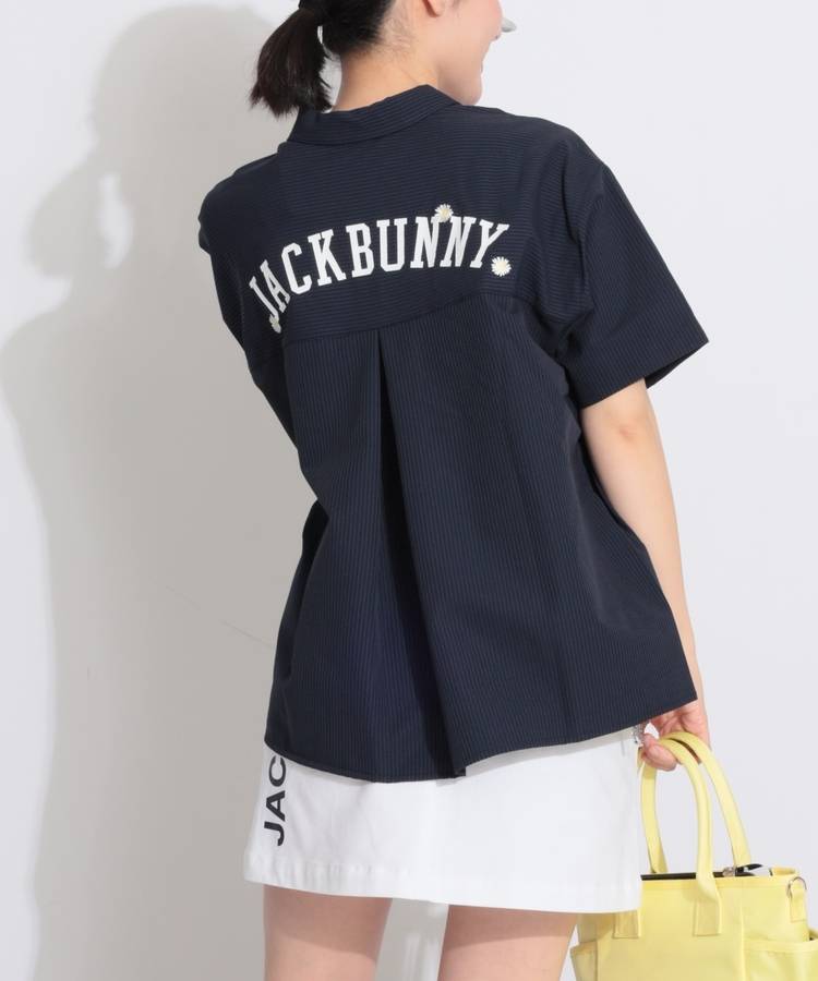 JB 【UV】ストライプサッカー半袖ワイドポロシャツ