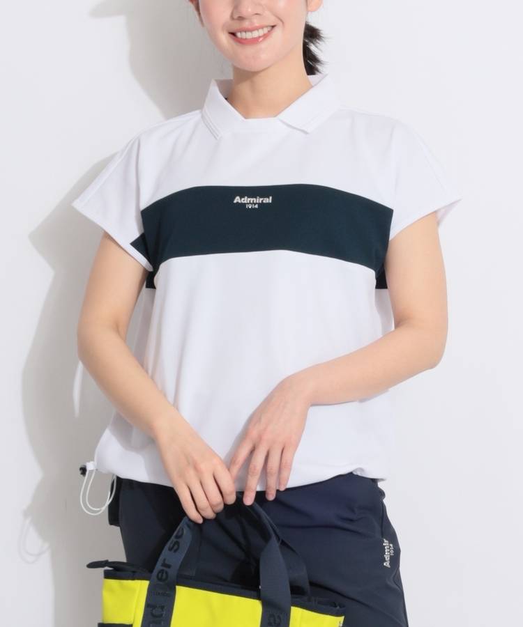 AM 【吸水速乾】ワイドボーダー衿付き半袖カットソー