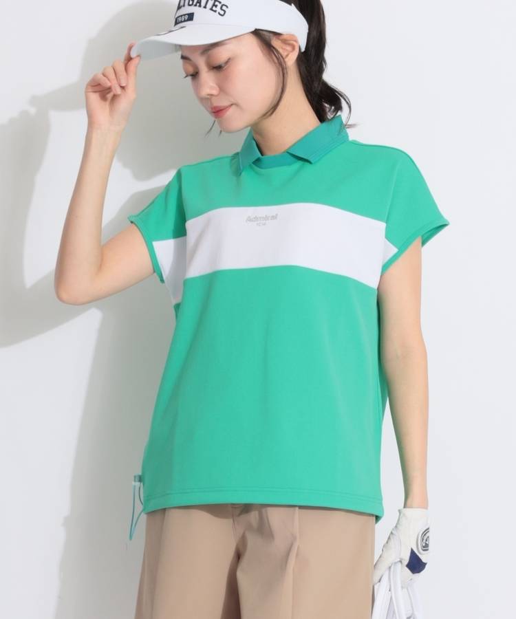 AM 【吸水速乾】ワイドボーダー衿付き半袖カットソー