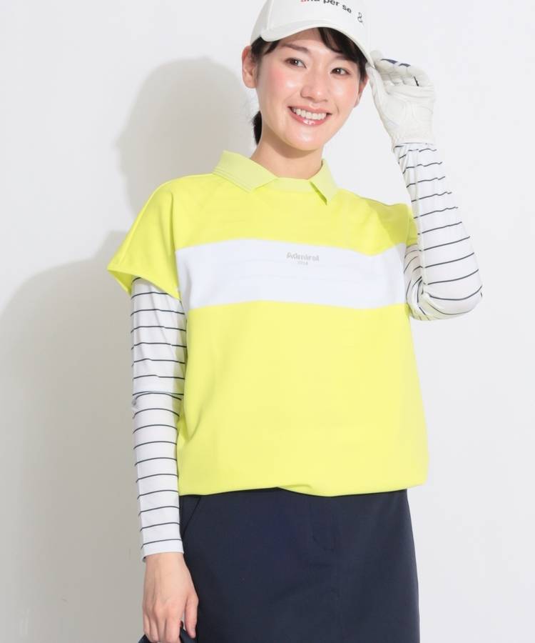 AM 【吸水速乾】ワイドボーダー衿付き半袖カットソー