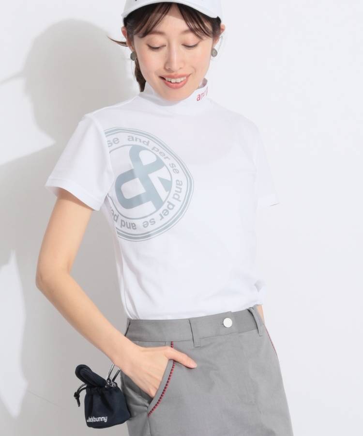 AP 【通気速乾】サークルプリントモックネック半袖カットソー