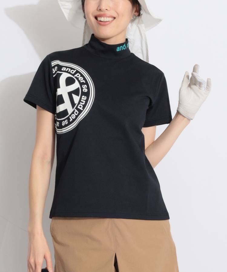 AP 【通気速乾】サークルプリントモックネック半袖カットソー