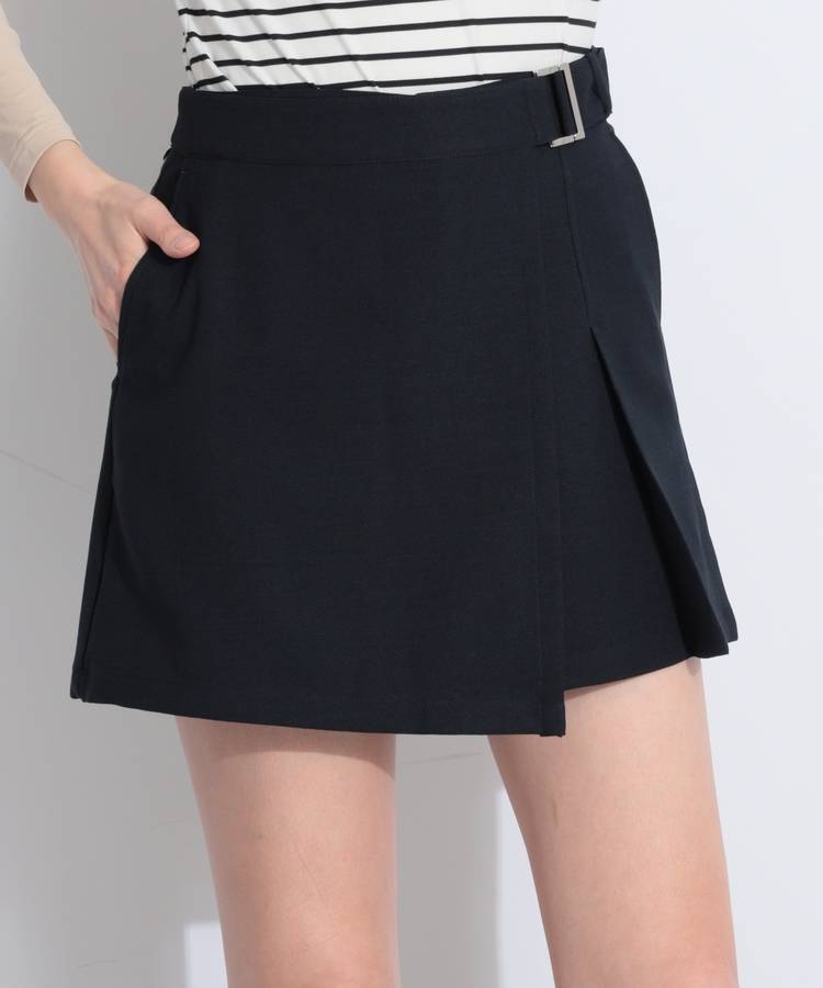 BE 【速乾ストレッチ】ベルト風ラップキュロット