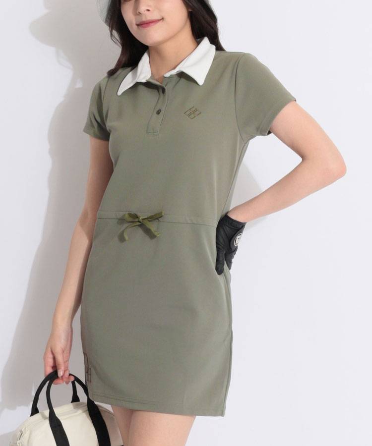 DC クレリックカラー半袖ポロワンピース