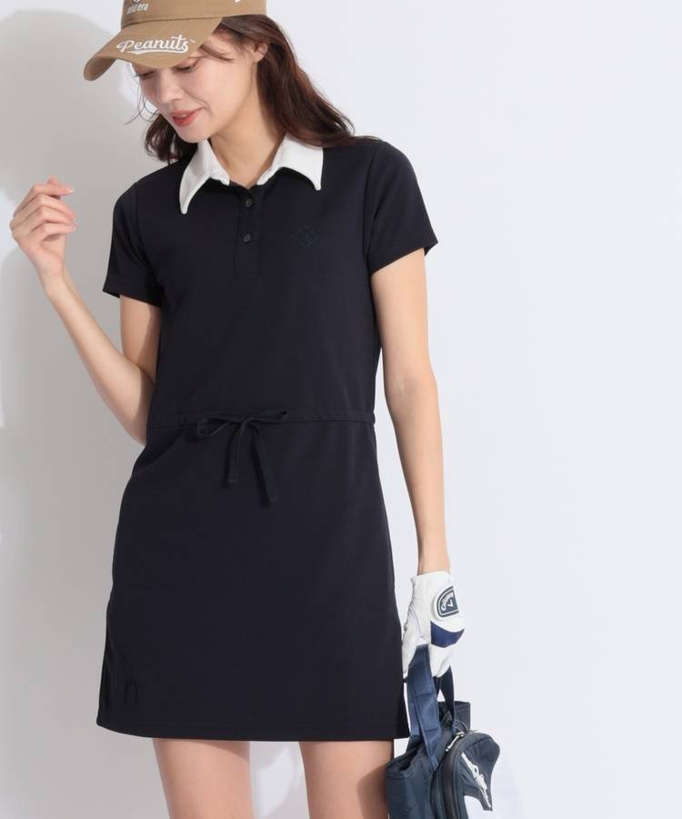 DC クレリックカラー半袖ポロワンピース